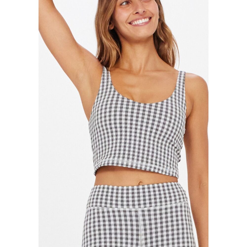THE UPSIDE MASILDA TESS CROP TANK Spin Short SET Gingham Grey - Picture 4 of 5